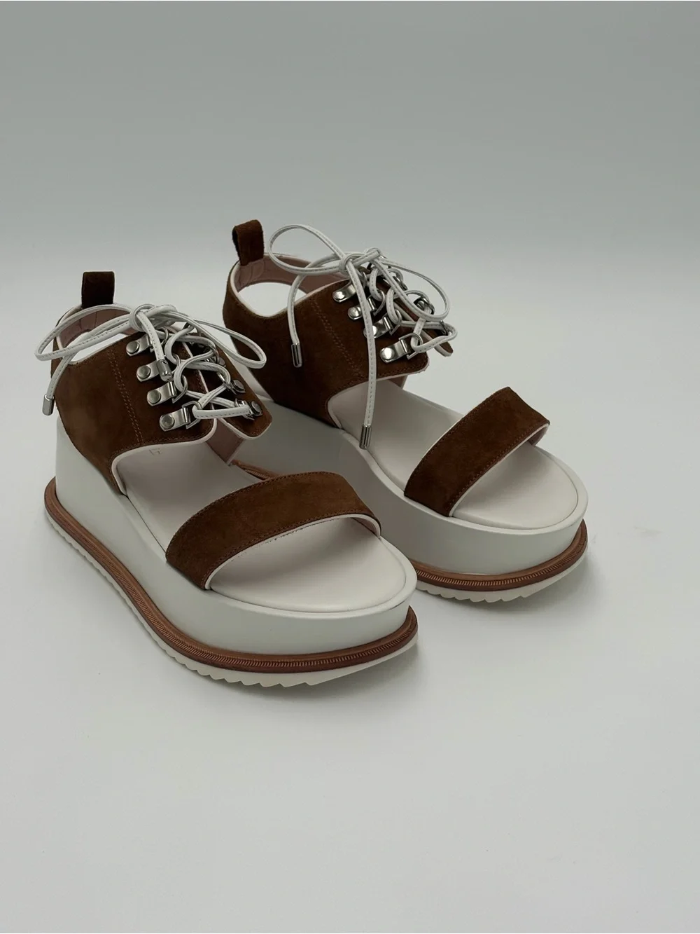 Kate Bosworth Matisse Brown and White Lace-Up Platform Sandals